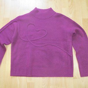 RW&CO. Long Sleeve Mock-Neck Sweater with Braided Heart - wine color - medium